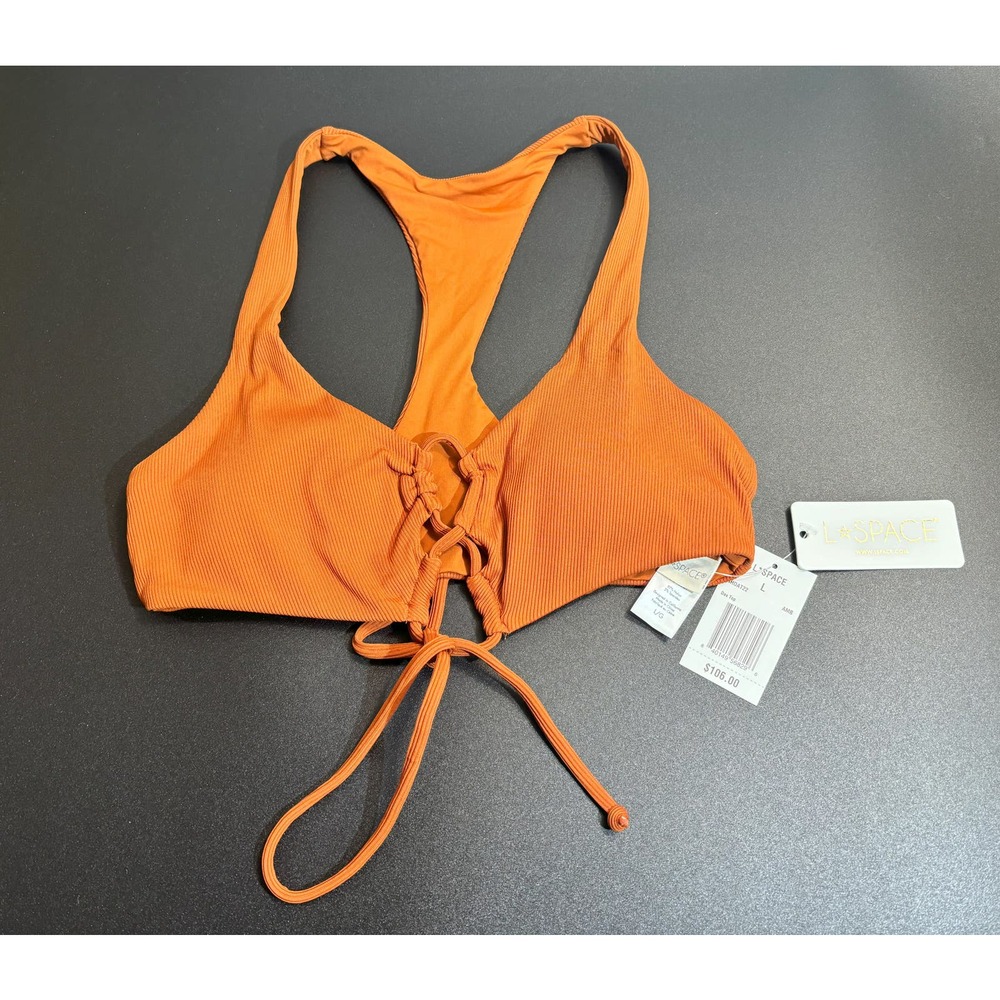 L*Space NWT Ribbed Dax Bikini Swim Top Size‎ Large Amber MSRP $106